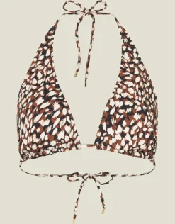 Accessorize Animal Print Halter Bikini Top Brown