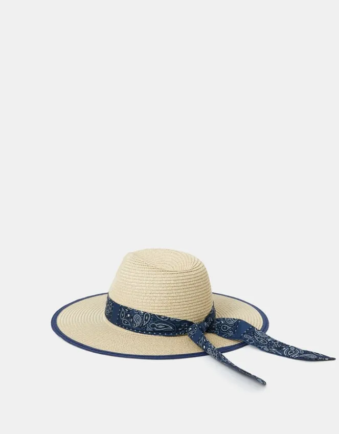 Accessorize Bandana Straw Fedora Hat