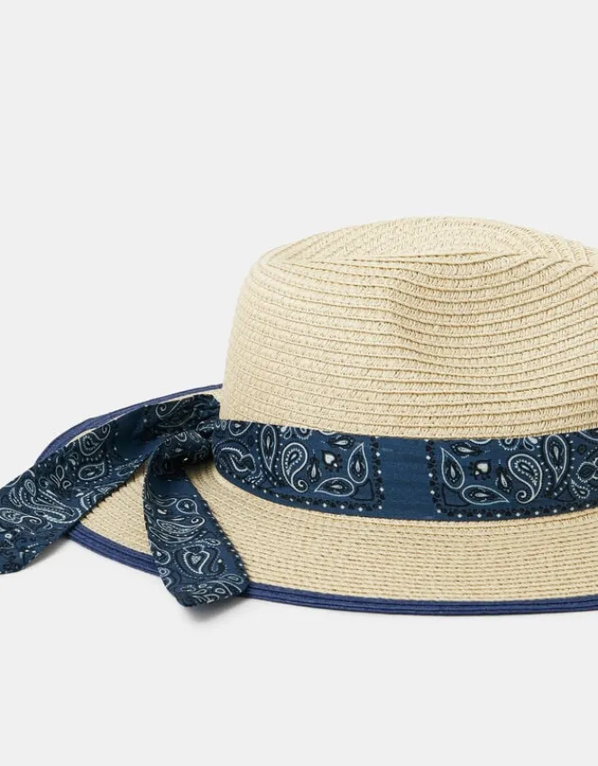 Accessorize Bandana Straw Fedora Hat