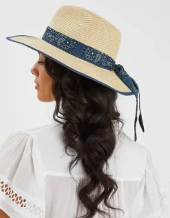 Accessorize Bandana Straw Fedora Hat