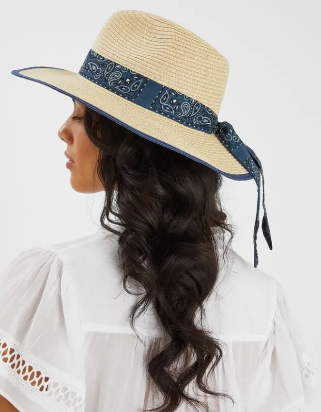 Accessorize Bandana Straw Fedora Hat