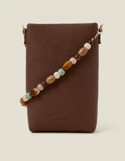 Accessorize Bead Strap Faux Leather Phone Bag