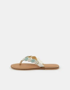 Accessorize Beaded Circle Flip Flops White