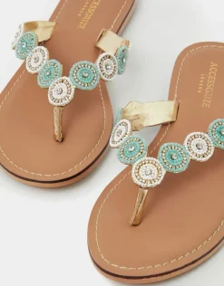 Accessorize Beaded Circle Flip Flops White