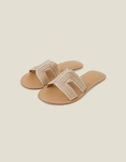 Accessorize Beaded Cut-Out Wide Fit Sandals Gold