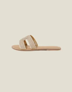 Accessorize Beaded Cut-Out Wide Fit Sandals Gold
