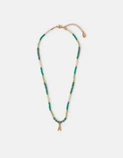 Accessorize Beaded Initial Pendant Necklace Blue