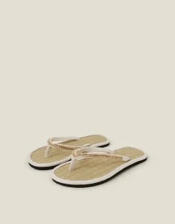 Accessorize Beaded Seagrass Flip Flops Cream