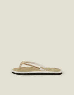Accessorize Beaded Seagrass Flip Flops Cream