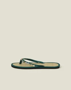 Accessorize Beaded Seagrass Footbed Flip Flops Green