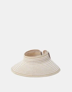 Accessorize Bow Stripe Packable Sun Visor Natural