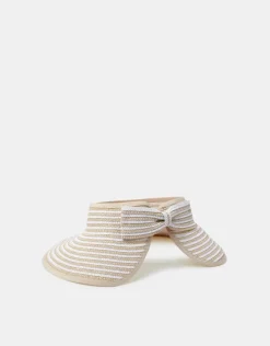 Accessorize Bow Stripe Packable Sun Visor Natural