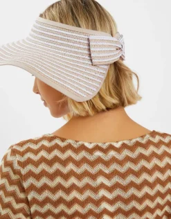 Accessorize Bow Stripe Packable Sun Visor Natural