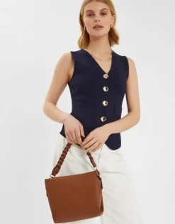 Accessorize Braid Strap Faux Leather Cross-Body Bag Tan
