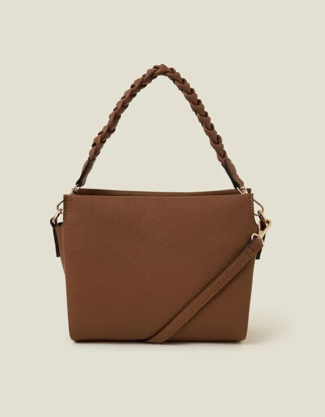 Accessorize Braid Strap Faux Leather Cross-Body Bag Tan