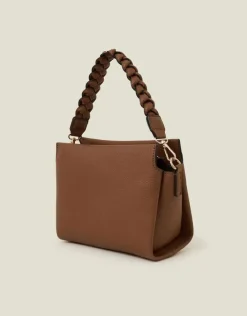 Accessorize Braid Strap Faux Leather Cross-Body Bag Tan