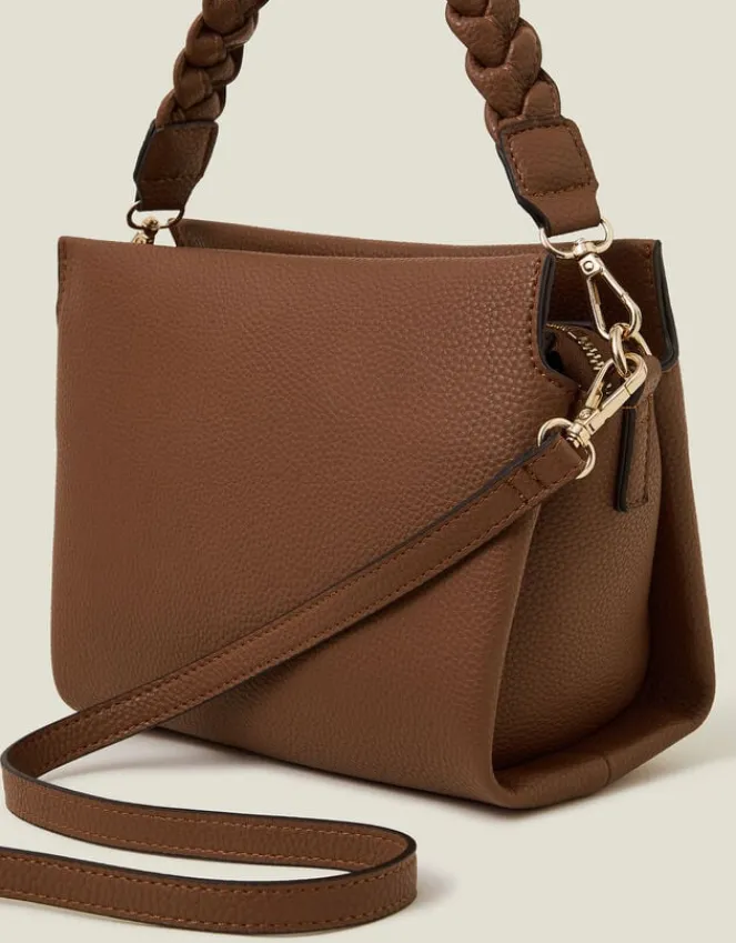 Accessorize Braid Strap Faux Leather Cross-Body Bag Tan