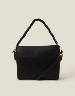 Accessorize Braid Strap Faux Leather Cross-Body Bag Black