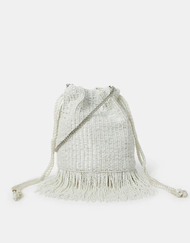 Accessorize Bridal Bead Fringe Bucket Bag