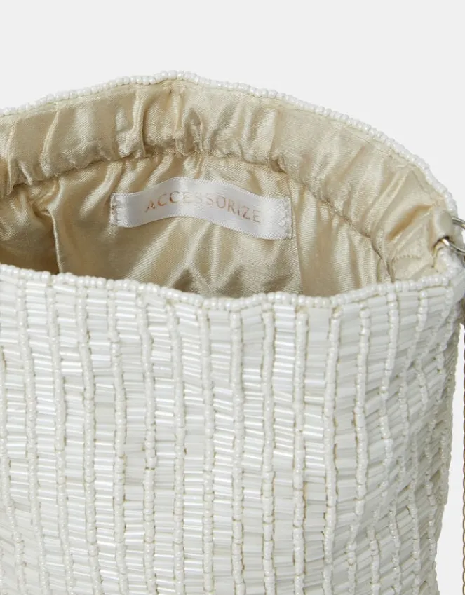 Accessorize Bridal Bead Fringe Bucket Bag