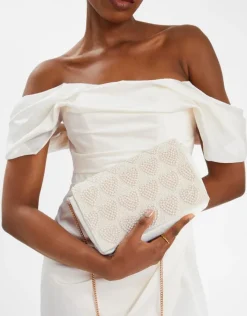 Accessorize Bridal Pearl Heart Clutch Bag