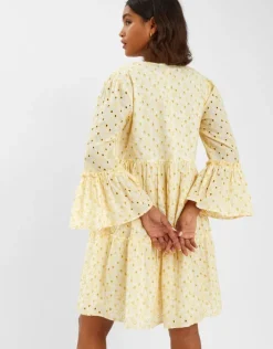 Accessorize Broderie Flute-Sleeve Mini Dress Yellow