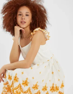 Accessorize Broderie Frilly Sleeve Maxi Dress White