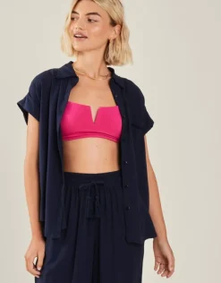 Accessorize Cap Sleeve Pocket Shirt Blue