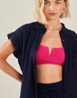 Accessorize Cap Sleeve Pocket Shirt Blue