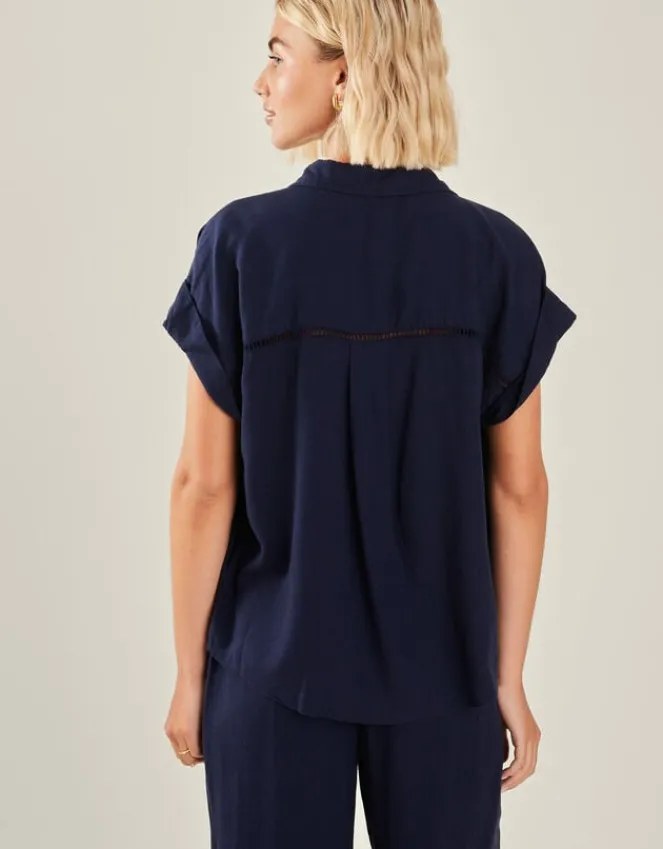 Accessorize Cap Sleeve Pocket Shirt Blue