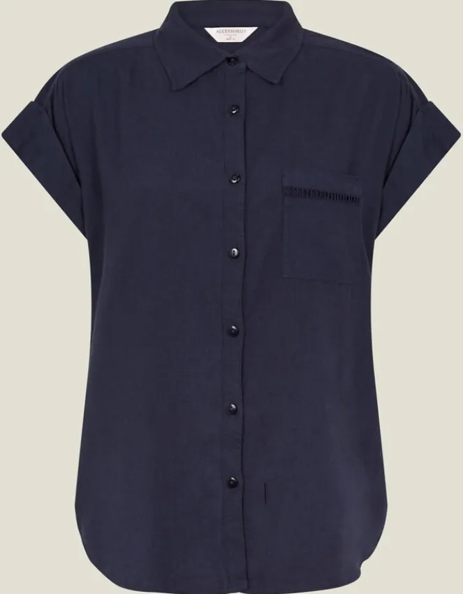 Accessorize Cap Sleeve Pocket Shirt Blue