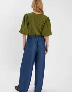 Accessorize Chambray Wide Leg Trousers Blue
