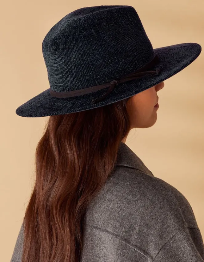Accessorize Chenille Packable Fedora Hat Blue
