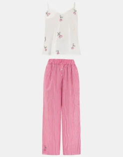 Accessorize Cherry Embroidered Long Pyjamas Set Red