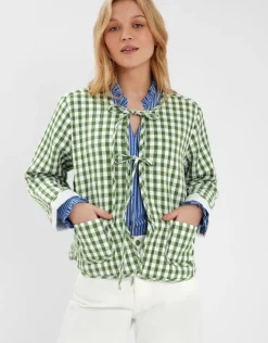 Accessorize Cherry Gingham Quilted Jacket Green