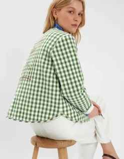 Accessorize Cherry Gingham Quilted Jacket Green