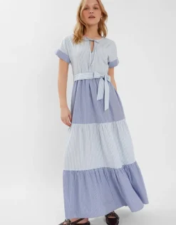 Accessorize Colourblock Stripe Tiered Maxi Dress Blue