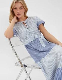 Accessorize Colourblock Stripe Tiered Maxi Dress Blue