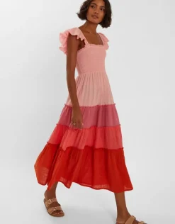 Accessorize Colourblock Tiered Maxi Dress Pink