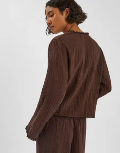 Accessorize Crinkle Long Sleeve Tie Top Brown