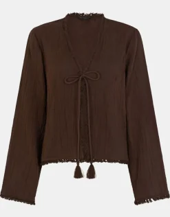 Accessorize Crinkle Long Sleeve Tie Top Brown
