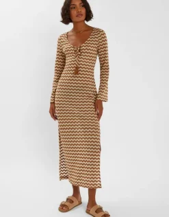 Accessorize Crochet Long Sleeve Maxi Dress Natural