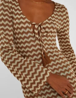 Accessorize Crochet Long Sleeve Maxi Dress Natural
