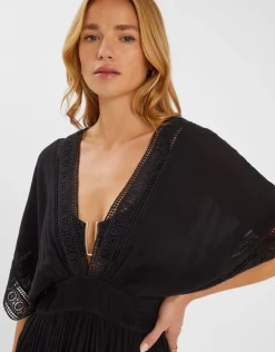 Accessorize Crochet Trim Kaftan Black