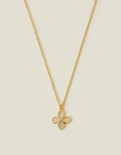 Accessorize 14ct Gold-Plated Aventurine Clover Pendant Necklace