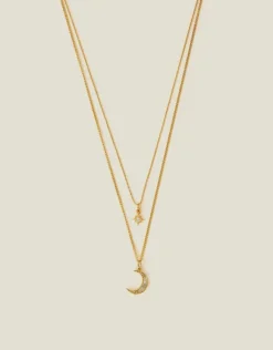 Accessorize 14ct Gold-Plated Celestial Pendant Layered Necklace