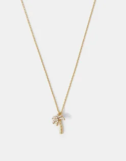 Accessorize 14ct Gold-Plated Diamant&eacute; Palm Tree Pendant Necklace