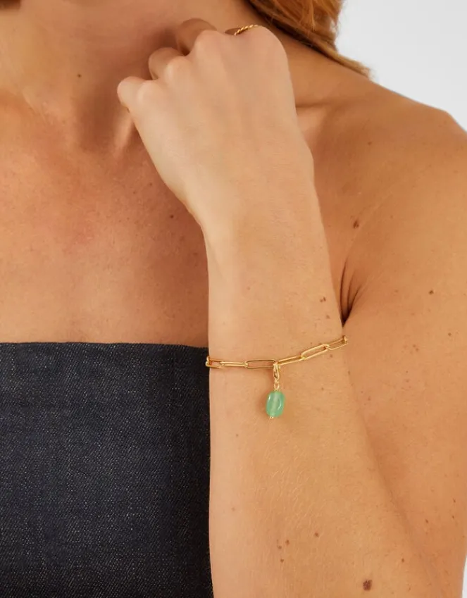 Accessorize 14ct Gold-Plated Semi Precious Stone Charm Green