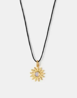 Accessorize 14ct Gold-Plated Sun Pendant Cord Necklace