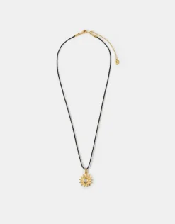 Accessorize 14ct Gold-Plated Sun Pendant Cord Necklace